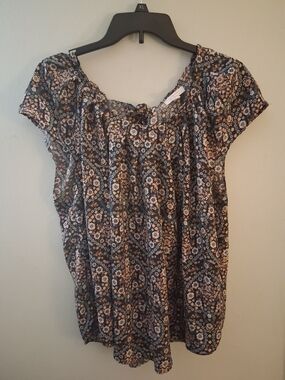 LC Lauren Conrad Black Floral Peasant Top